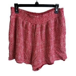 Knox Rose L Red Ivory Pull On Elastic Waist Lined Boho Shorts Large Fairy Whimsy
